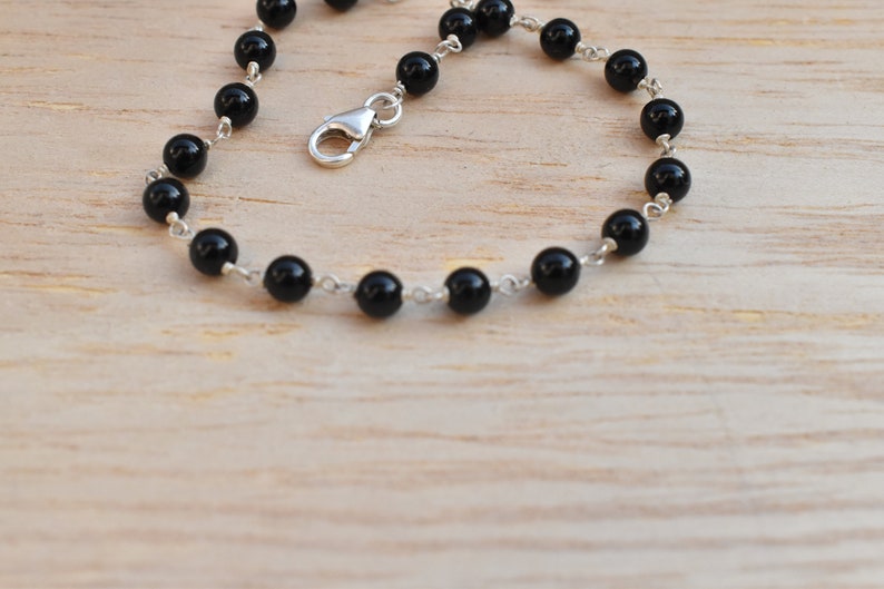 Black Onyx bead bracelet, handmade 925 silver bracelet, gift for her, minimalist design bracelet, adjustable bracelet, statement bracelet image 8