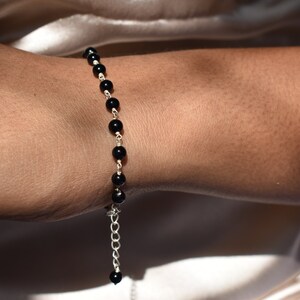 Black Onyx bead bracelet, handmade 925 silver bracelet, gift for her, minimalist design bracelet, adjustable bracelet, statement bracelet image 6