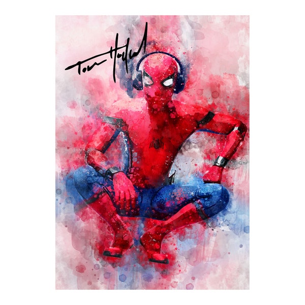 Spider-man, Firmado, Firma, Autógrafo, Tom Holland, Araña de hierro, Impresión de arte imprimible, Póster de Spiderman, Superhéroe, Peter Parker, Marvel