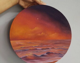 Sunset seascape, original artwork, Oil on Canvas, Oil painting on canvas, Seascape painting