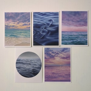 Set von 5 Drucken, Mini Print Set von 5, Postkarten Print Pack, Ozean Print Set, Sonnenuntergang Seelandschaft Bundle, A6 Print Set, A5 Sunset Print Set