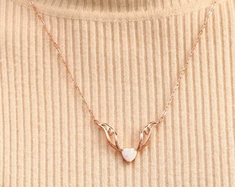 18K White Gold//Rose Gold Plated Opal Necklace for Women