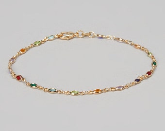 18K Gold Plated Multicolor Crystal Link Bracelet