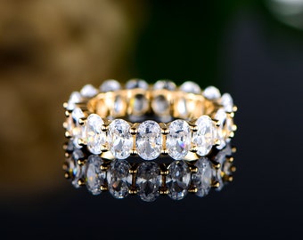 18K White Gold Plated Oval Cut Eternity Ring