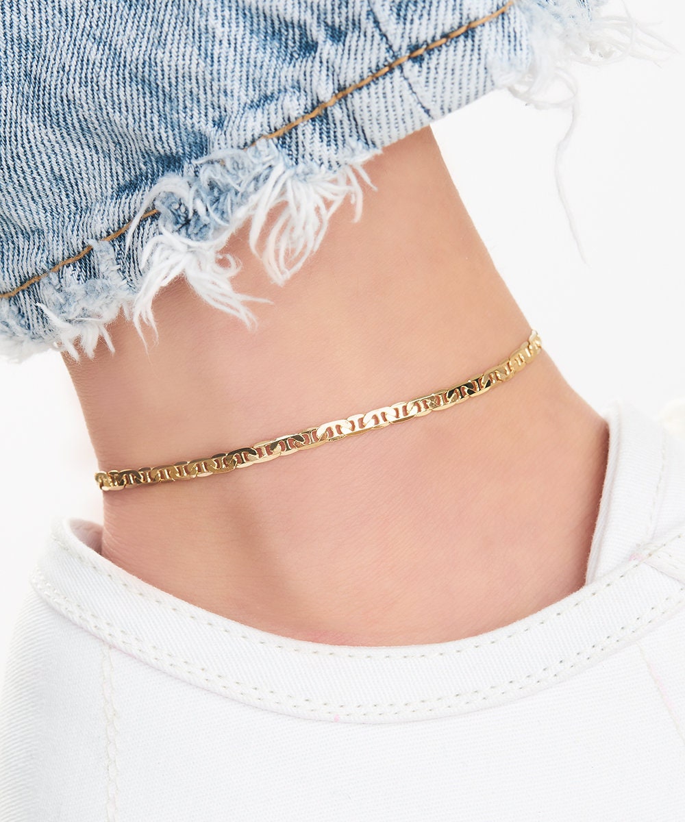 18K Gold Filled Mariner Chain Anklet for Women Ankle Bracelet Etsy