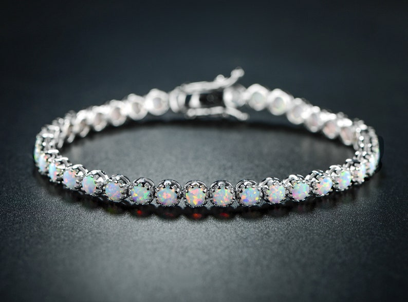 18K Gold Filled Opal Tennis Bracelet White Gold