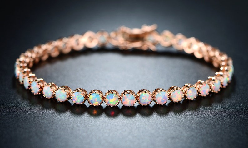 18K Gold Filled Opal Tennis Bracelet Rose Gold