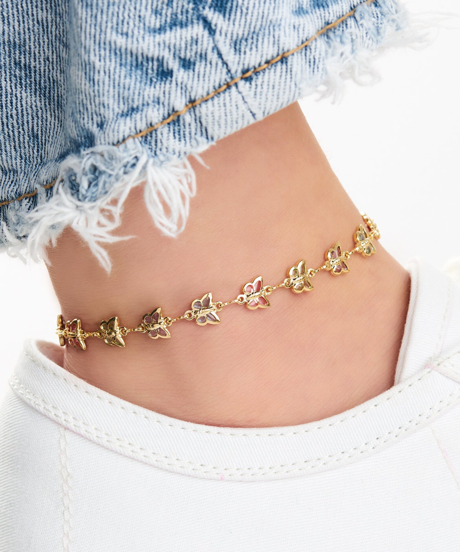 18K Gold Filled Butterfly Crystal Everyday Ankle Bracelet Etsy