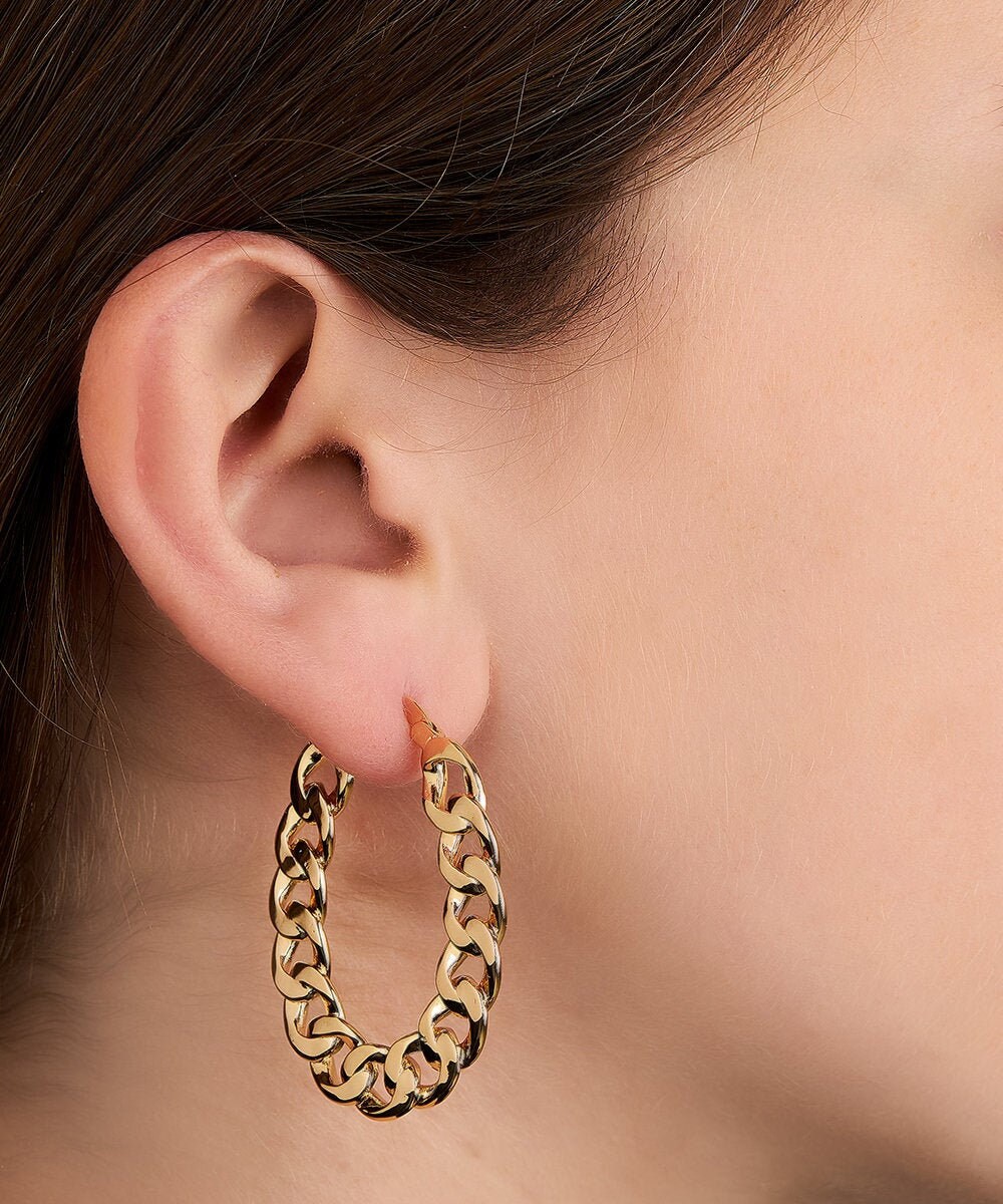18K Gold Filled Chain Link Hoop Earrings Etsy