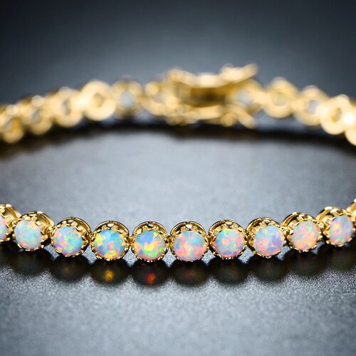 White Opal Bracelet Opal Bead Bracelet Opal Gold Bracelet Etsy