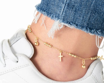 18K Gold Plated Cross Charm Anklet