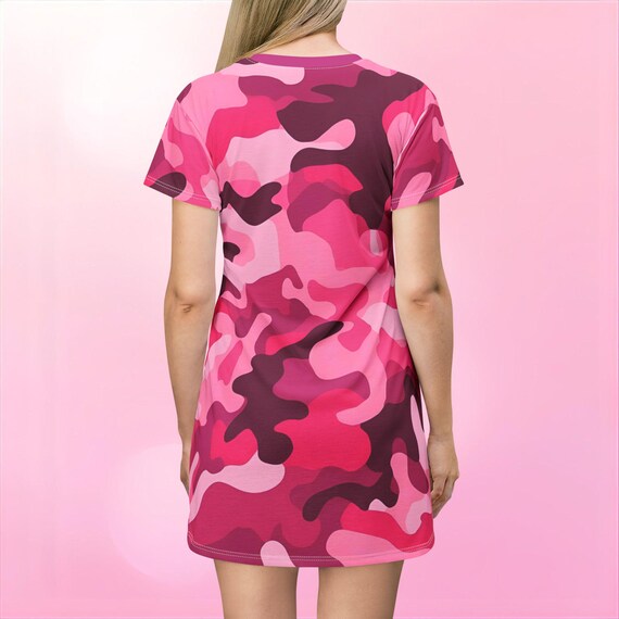 Pink Camo T-shirt Dress: Casual Polyester Summer Loungewear