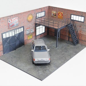 Two story brick garage Scale 1:24 Diorama model kit Miniature auto display Size 1/24