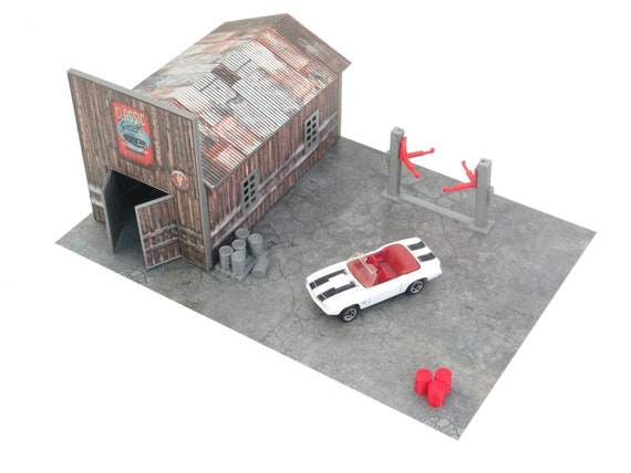 1:64スケール屋外ガレージジオラマキット - モデルカーディスプレイ