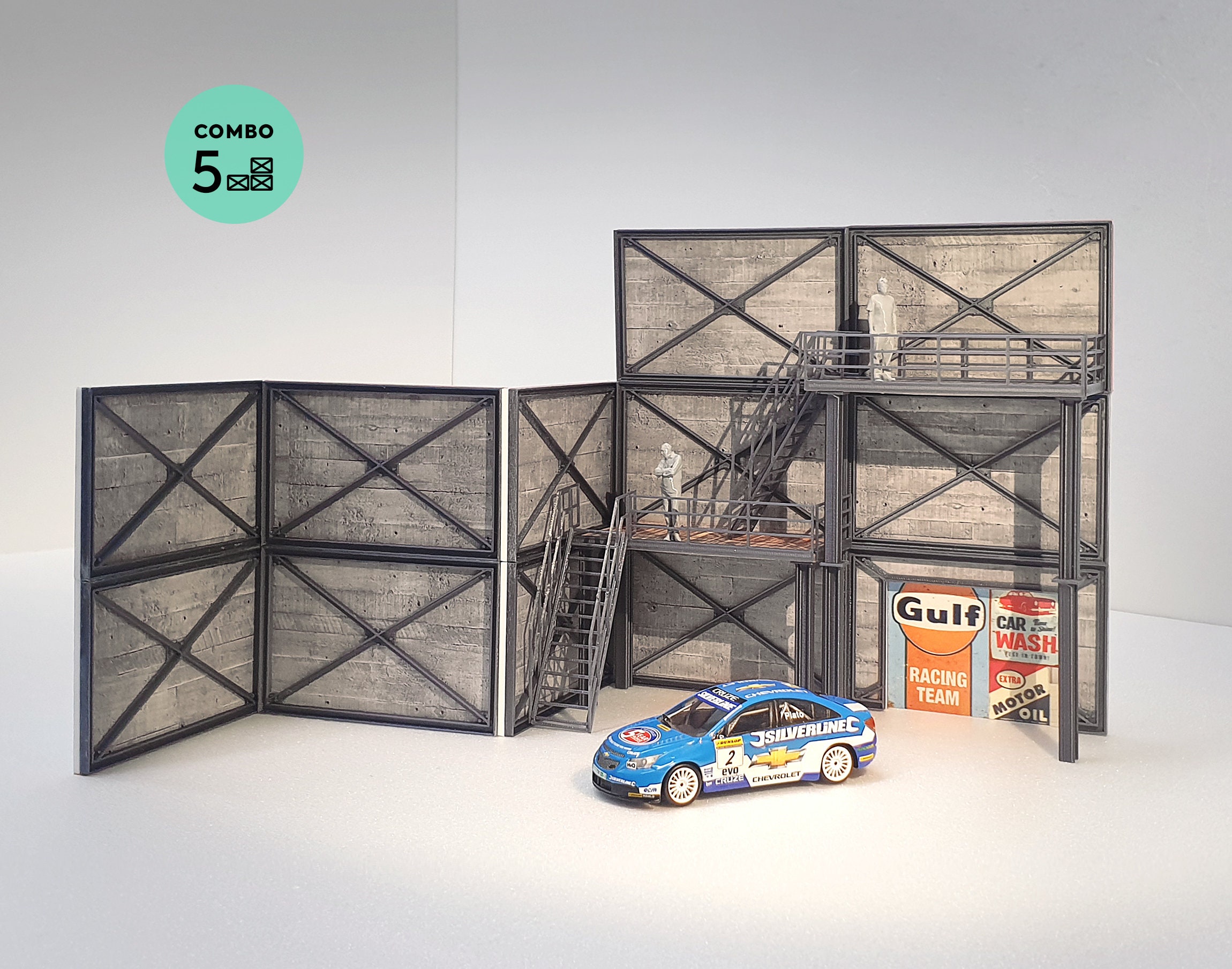 1:43スケールのモジュラーガレージジオラマモデルキット、コンクリート