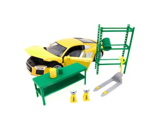 1:18スケールのガレージジオラマ機器 - ミニチュア自動車整備工具