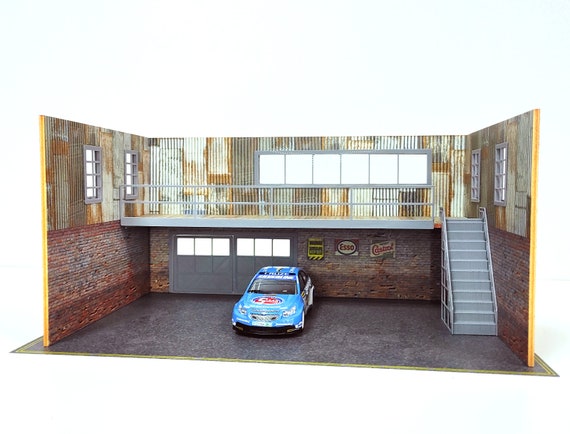 1:43 Scale Two-floor Garage Diorama | Brick and Metal Wall Model