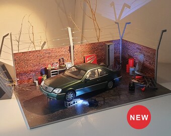 1:18スケールスクラップヤードジオラマキット - モデルカー展示シーン