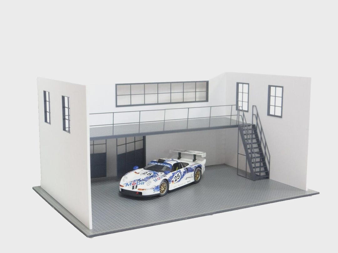 1:18スケールのカーガレージジオラマキット - 2階建て模型展示用建物