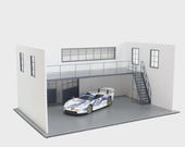ミニカー専用ジオラマ：1/18 ショールーム＆ガレージⅠ（2階建モデル） 1/18スケール 2階建てガレージジオラマキット、モデルカー展示用建物