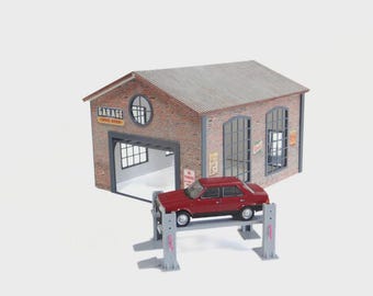 Brick Garage 1:43 Scale – Auto Service Repairs Diorama Kit - Miniature Model Car Display 1/43