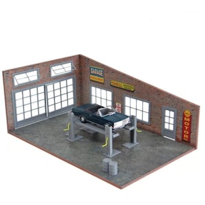 Brick Garage 1:43 Scale – Parts - Service Diorama Kit – Die-Cast Model Car Display – 1/43 Miniature Auto Garage