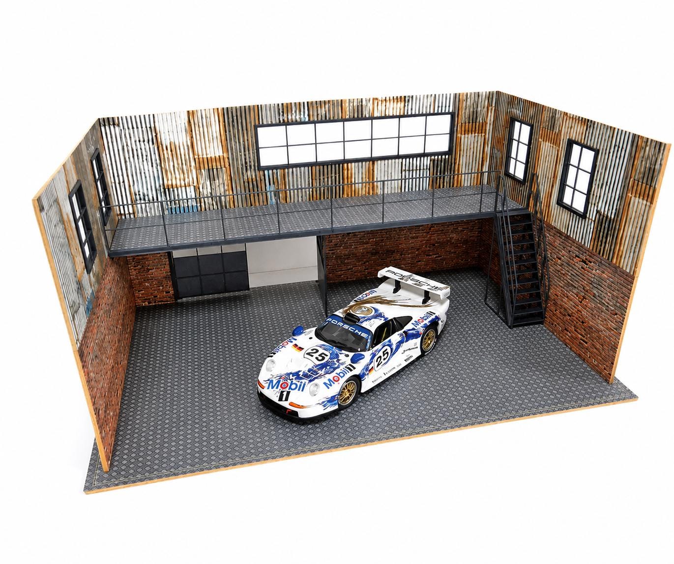 1/18スケール 2階建て自動車ガレージジオラマ ミニワークショップビル