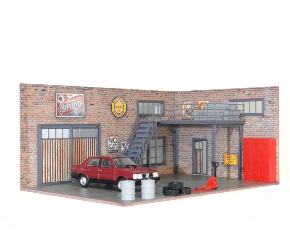 1/43スケール レンガガレージジオラマ:ミニチュアカーディスプレイ 1/43スケール レンガガレージジオラマ:ミニチュアカーディスプレイ