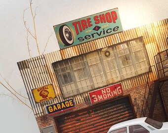 Diorama sets of advertising signs. Accessories for garage models. Diorama parts. Diorama display decoration.