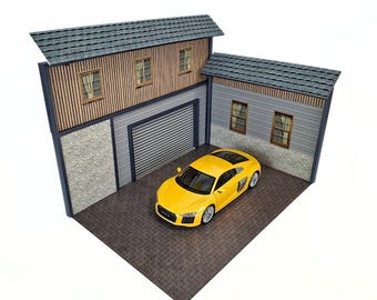 1/18スケール 2階建て自動車ガレージジオラマ ミニワークショップビル