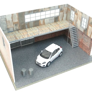 Kit de diorama pour garage à deux étages à l'échelle 1:24 - Scène d'exposition de voiture miniature 1/24