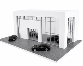 Car Showroom Diorama Model Kit 1:60–64 Scale – Miniature Car Shop Display for Diecast Cars & Decoration