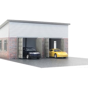 PVC Auto garages with two doors with parking base/ Scale 1:60, 64 / Diorama garages display for die-cast car models