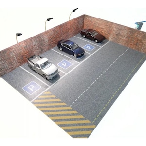 Brick Wall Parking Lot 1:43 Scale – Diorama with LED Lights for Car Display 1/43