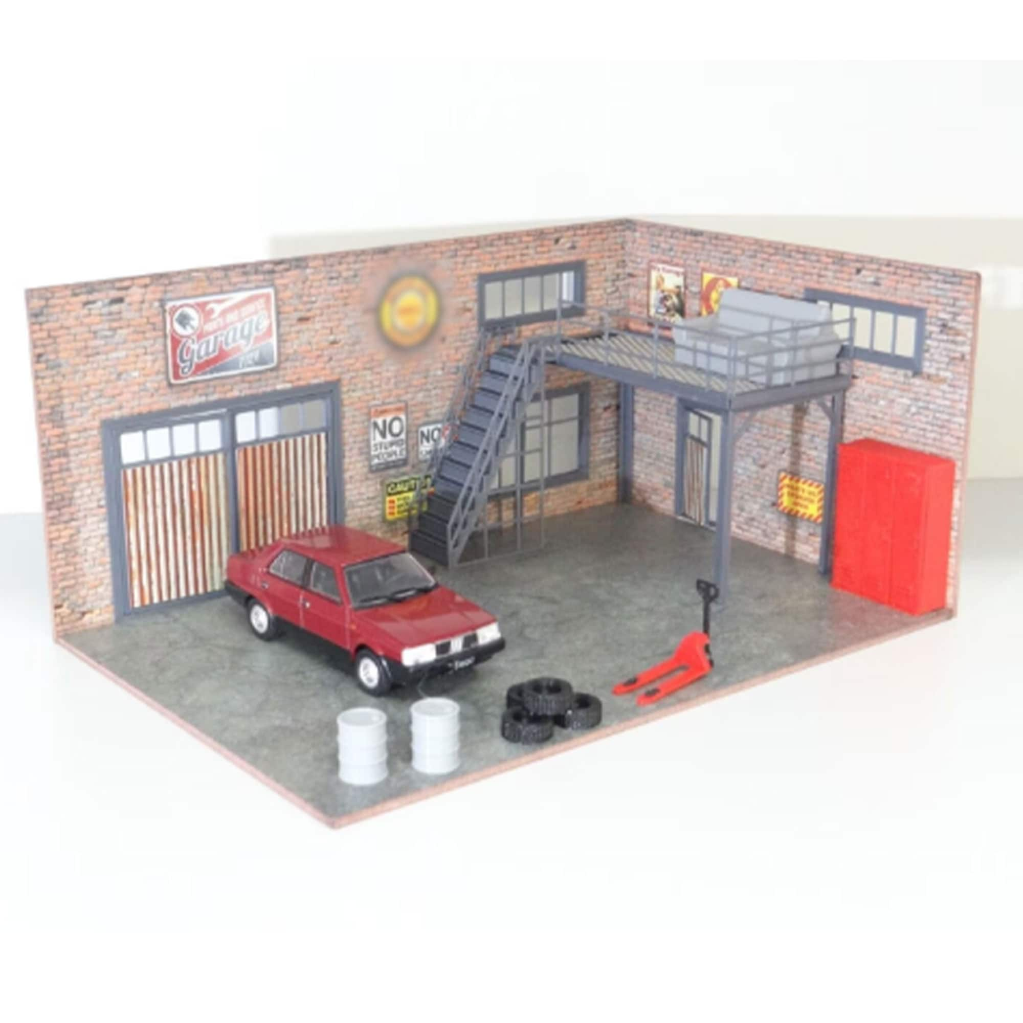 Scale 1:43 Two-floor Brick Garage Diorama Model Kit With Furniture