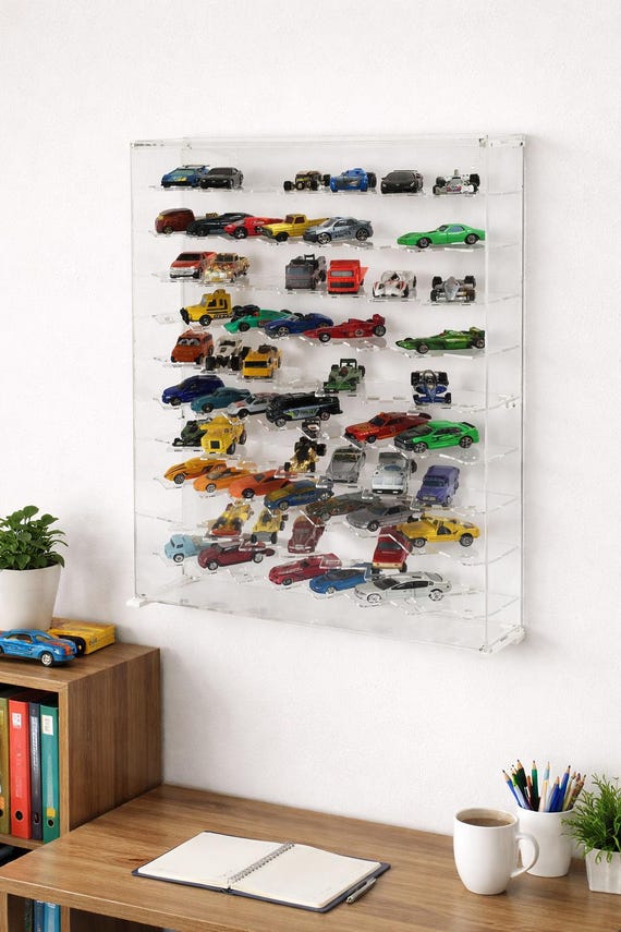 Julyue Lot De 50 Vitrines Boîtes Transparentes PVC Pour Modèles 1/64 - Organisateur Voiture Miniature