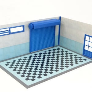 Garage avec mosaïque en damier 1/24 Maquette voiture en kit Maquette diorama Maquette miniature à l'échelle 1:24