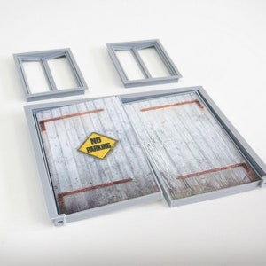 Retro door and windows set. Scale 1:24. Garage modelling parts. Diorama model making. Diorama miniature doors and window.