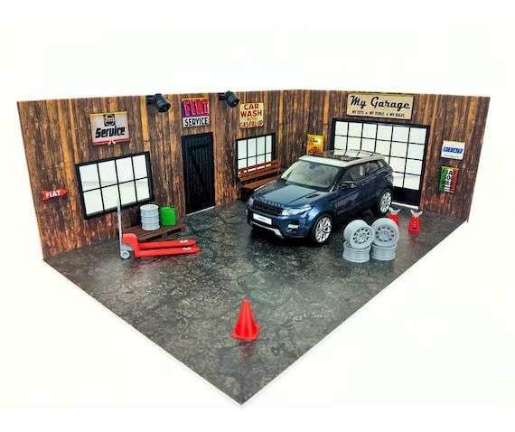 1:18スケール木製カーガレージジオラマキット - モデルカー