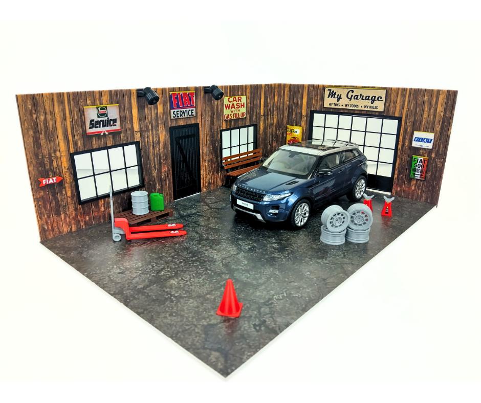 1:18スケール木製カーガレージジオラマキット - モデルカー