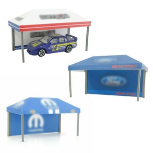 Set of 3 pcs. Diorama rally tents / Scale 1:60, 64 / Sports car models display / Diorama parts Racetrack decoration / Sports car tent