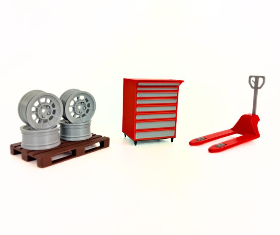 1:18スケールの自動車整備機器セット - リアルなジオラマガレージ