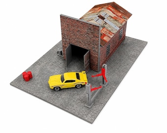 1:64 Scale Outdoor Garage Diorama Kit - Model Car Display Accessory