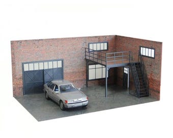 レンガガレージジオラマキット – 1:24スケール2階建てモデルカー