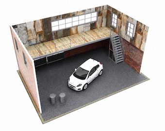 モデルカー用ジオラマ：1/24 コンクリートガレージ 1/24スケールモデルカーガレージジオラマセット – ミニチュア自動車