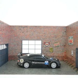 Modèle réduit de garage en briques à l'échelle 1:24 Kit de modèle réduit de diorama de service automobile Présentoir de voitures miniatures 1/24