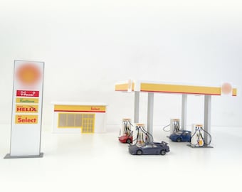 Scale 1:43 Diorama Gas Station Die-cast Car Models Display 1/43