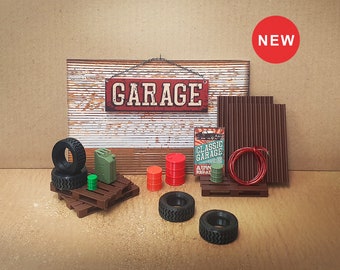 Garage decoration set. Scale 1:18. Diorama garage equipment. Diorama accessories. Diorama parts.