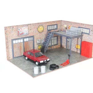 1:43 Scale Two-Floor Brick Garage – Diorama Kit for Mini Car Display SIZE 1/43