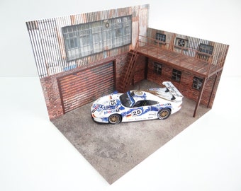 Scale 1:43 DIY Two-floor brick garage service Diorama model kit Car display